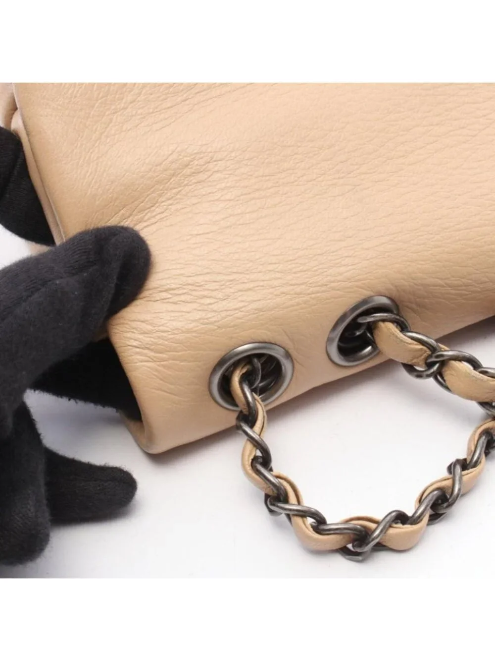 Chanel Shoulder Bag Quilted Beige Lambskin Chain